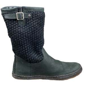 UGG Women's Lyza Green Leather Black Knit Winter Boot Size US 6.5